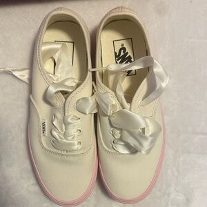 Vans Women's Cream and Pink Canvas Sneakers